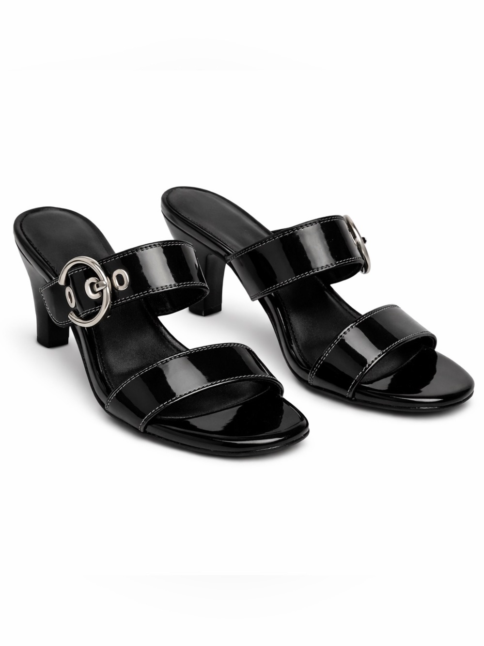 ANNE KLEIN Sandals Moto Mules Slip-on Patent Leather Soft Soles Low Heel 2.5” 8